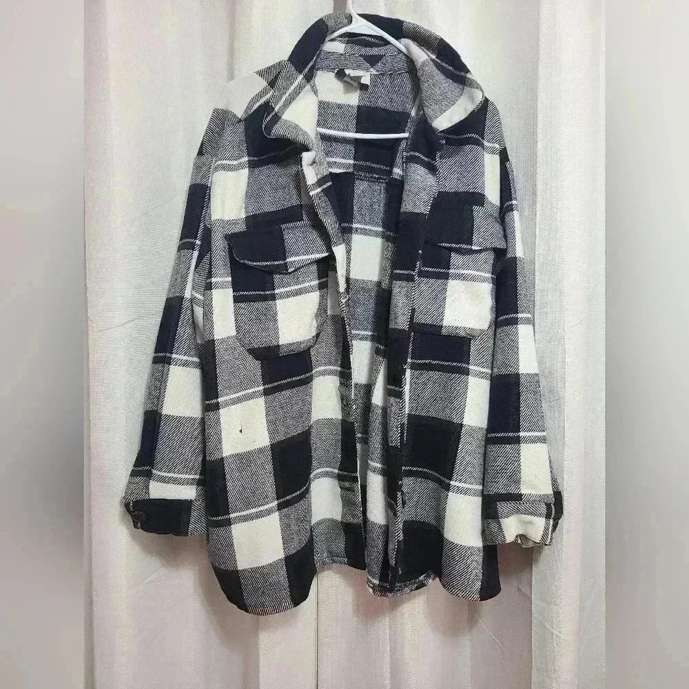 Plus Size Checkered Shacket-Small Stain on Wrist